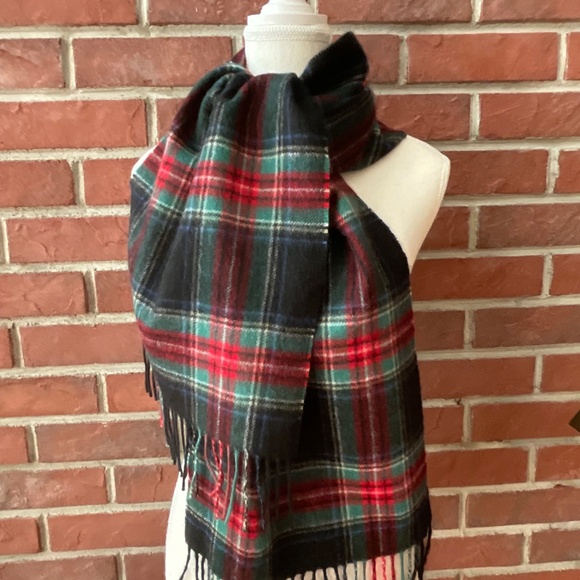 Louisa Perini 100% Cashmere Plaid Fringed Unisex Scarf 12”x66” NWOT - Picture 2 of 7